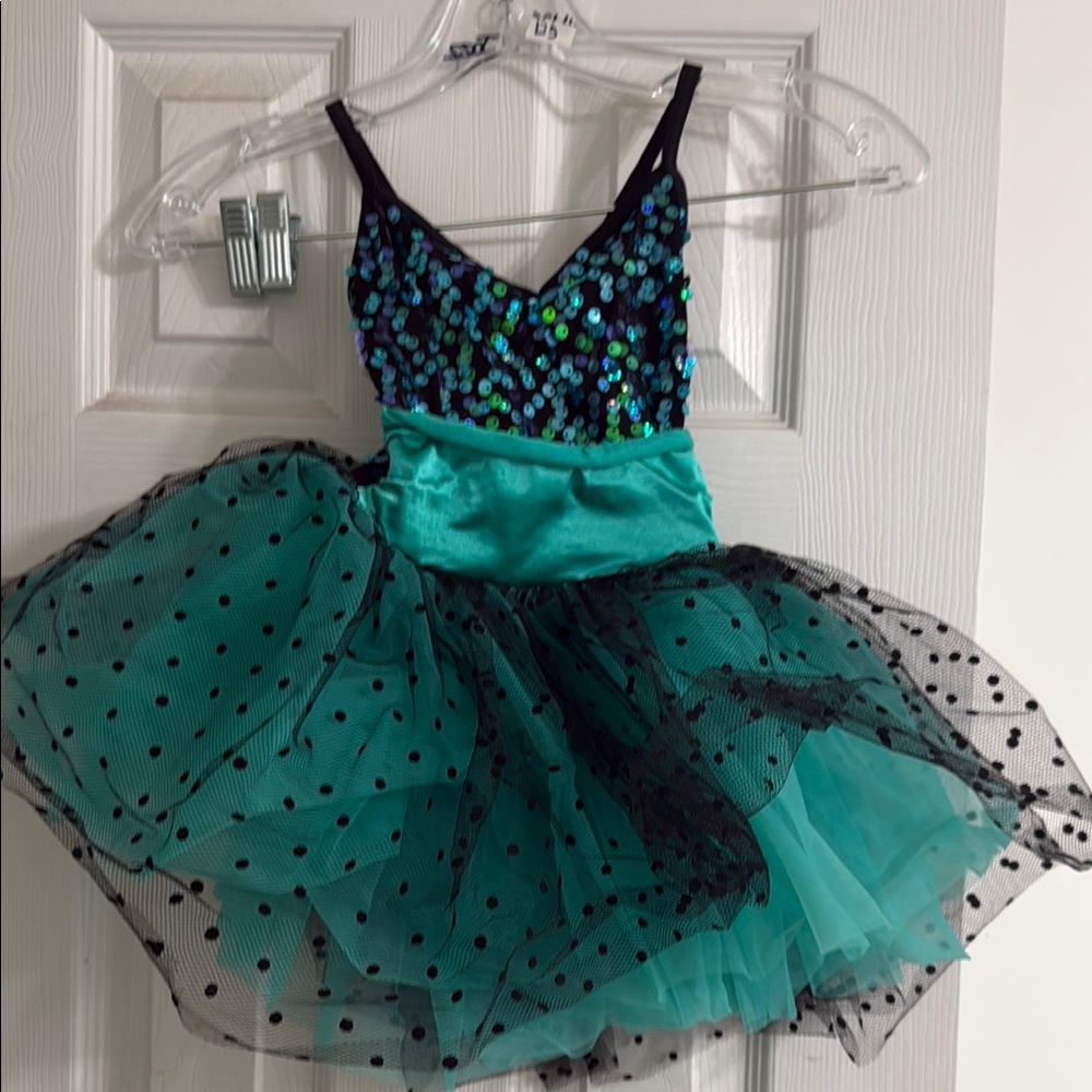 Sparkling Teal and Black Kids Dance Dress